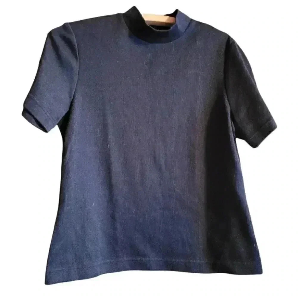 Nancy Bolen City Girl Black Top  with high neck short sleeves medium